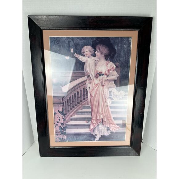 Victorian Lithograph Framed Picture "Butterflies" Mother And Child - Picture 1 of 10